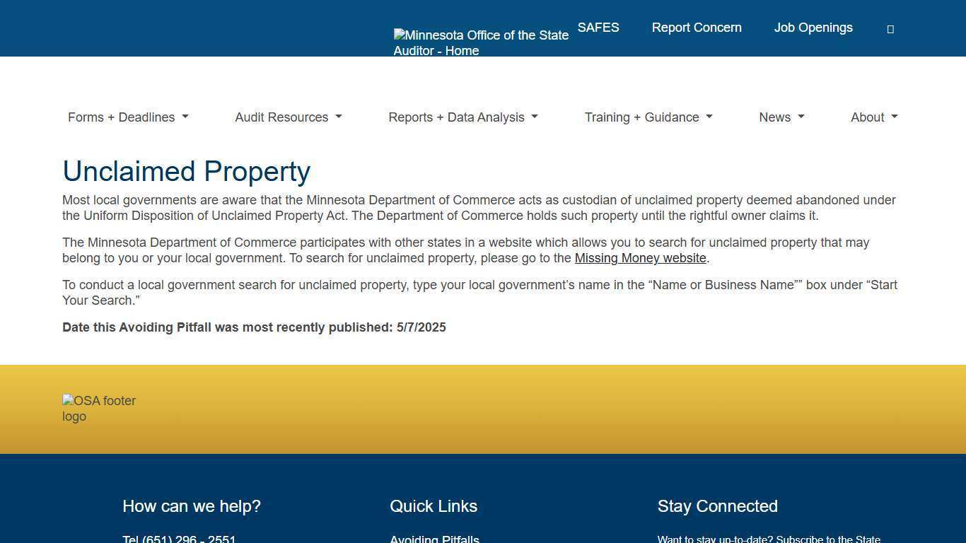 Unclaimed Property | MN Office of the State Auditor (OSA)
